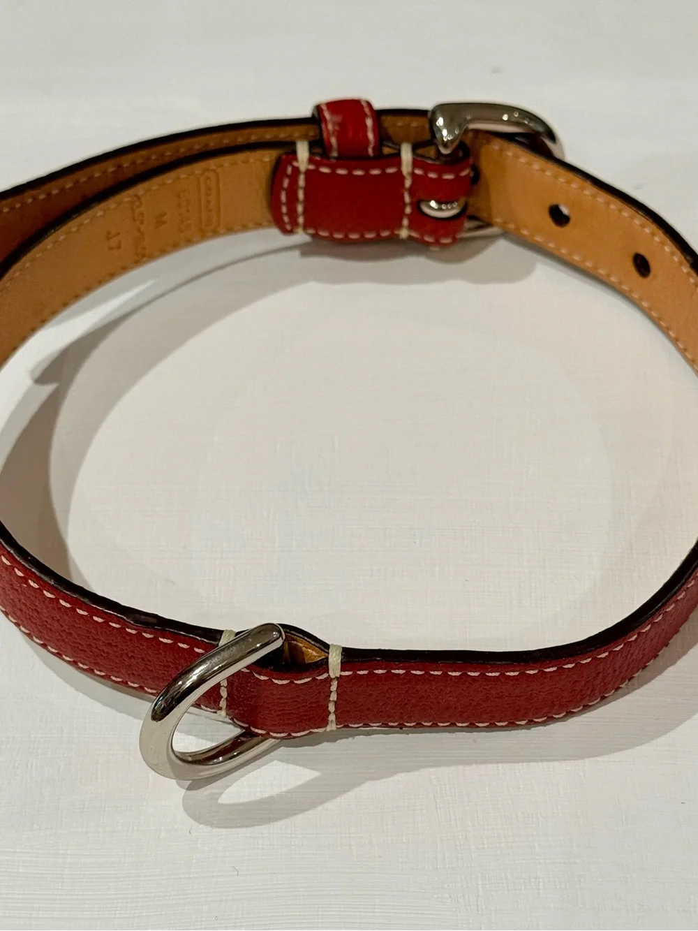 Vintage COACH Red Leather Dog Collar with Cream Bone ID Tag | Medium | Pristine